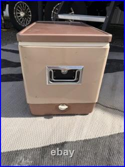 Vintage Coleman 2 tone BROWN & TAN Metal Cooler with Bottle Openers 23/16/14