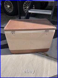 Vintage Coleman 2 tone BROWN & TAN Metal Cooler with Bottle Openers 23/16/14