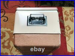 Vintage Coleman 44 Qt Low Boy Butternut Two Tone Metal Ice Chest Cooler NICE