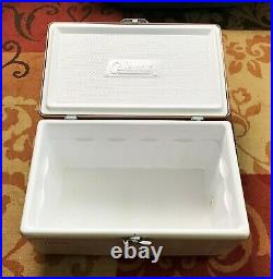 Vintage Coleman 44 Qt Low Boy Butternut Two Tone Metal Ice Chest Cooler NICE