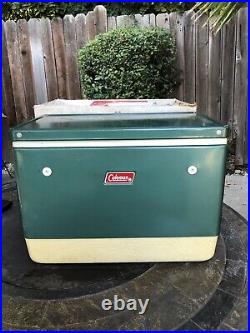 Vintage Coleman 5253A7A Green Metal Cooler WithTray