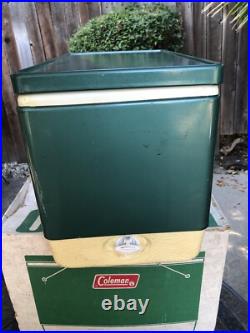 Vintage Coleman 5253A7A Green Metal Cooler WithTray