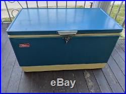 Vintage Coleman BLUE Metal Cooler Ice Chest Box Camping VERY RARE