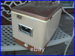 Vintage Coleman BROWN & TAN Metal Cooler with Tray