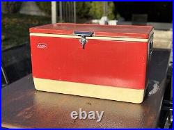 Vintage Coleman Big Metal Cooler Chest Red & White 28 x 16 x 15