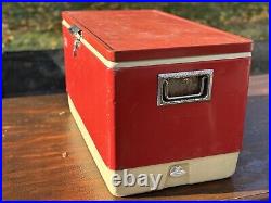 Vintage Coleman Big Metal Cooler Chest Red & White 28 x 16 x 15