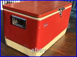 Vintage Coleman Big Metal Cooler Chest Red & White 28 x 16 x 15