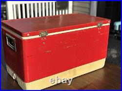 Vintage Coleman Big Metal Cooler Chest Red & White 28 x 16 x 15