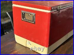 Vintage Coleman Big Metal Cooler Chest Red & White 28 x 16 x 15