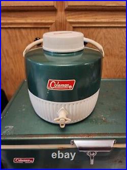 Vintage Coleman Camping Green Steel Cooler, Gallon Jug, 425f Stove, 5114C Lanter