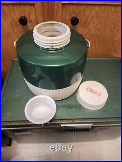 Vintage Coleman Camping Green Steel Cooler, Gallon Jug, 425f Stove, 5114C Lanter