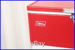 Vintage-Coleman-Chest-RED-WHITE-Metal-Side-Swing-Lock-Cooler-Bottle-Opener