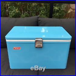 Vintage Coleman Cooler Baby Blue Metal Camping Beach Picnic Made In Canada