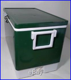 Vintage Coleman Cooler Box Green Metal 1985 Ice Chest USA White Handles