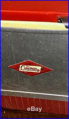 Vintage Coleman Cooler Chest Diamond Logo Red & Silver Nice