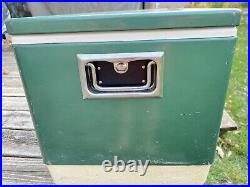 Vintage Coleman Cooler Green Metal Ice Chest with Bottle Openers, Tray And Ice Jug