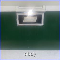 Vintage Coleman Cooler Green & White 22.5 x 13.5 x 12.5 Metal Camping Chest