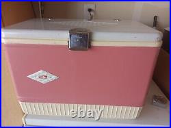 Vintage Coleman Cooler Metal Diamond Logo 22inx16inx13in PINK With Tray