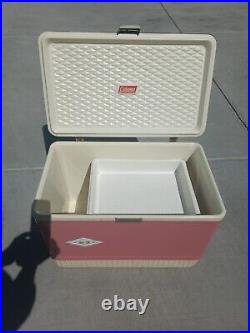 Vintage Coleman Cooler Metal Diamond Logo 22inx16inx13in PINK With Tray