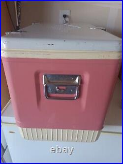 Vintage Coleman Cooler Metal Diamond Logo 22inx16inx13in PINK With Tray