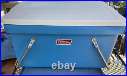 Vintage Coleman Cooler Metal Picnic Style Handles 12-75 Blue/White