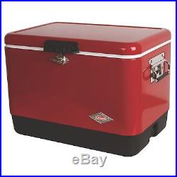 Vintage Coleman Cooler Metal Red Belted Ice Chest Camping Beach Steel 54 Quart