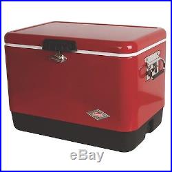 Vintage Coleman Cooler Metal Red Belted Ice Chest Camping Beach Steel Throwback