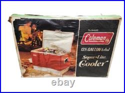 Vintage Coleman Cooler Snow-Lite Family Size Red Metal In Original Box