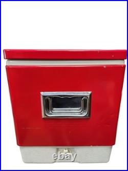 Vintage Coleman Cooler Snow-Lite Family Size Red Metal In Original Box
