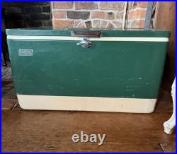 Vintage Coleman Green Chest Cooler with Removable Tray and Water Jug