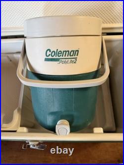 Vintage Coleman Green Chest Cooler with Removable Tray and Water Jug
