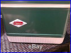 Vintage Coleman Green Diamond Metal Cooler WithBox & Tray EXCELLENT