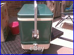Vintage Coleman Green Diamond Metal Cooler WithBox & Tray EXCELLENT