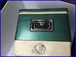 Vintage Coleman Green Metal Band Top Cooler Ice Chest 1960's 70's Latch Bottle