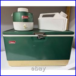 Vintage Coleman Green Metal Cooler Water Jug and Ice Pack 3 Piece Camping Set