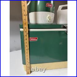 Vintage Coleman Green Metal Cooler Water Jug and Ice Pack 3 Piece Camping Set
