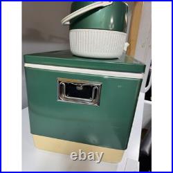 Vintage Coleman Green Metal Cooler Water Jug and Ice Pack 3 Piece Camping Set