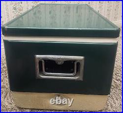 Vintage Coleman Green Metal Cooler With Handles Tray & Water Jug
