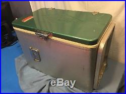 Vintage Coleman Green Metal Upright Cooler Refrigerator Icebox Diamond Top Logo