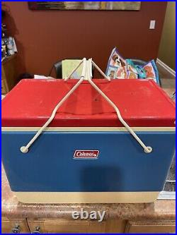 Vintage Coleman Ice Chest Cooler Picnic Metal Red White Blue Bicentennial 1960s