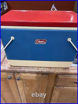 Vintage Coleman Ice Chest Cooler Picnic Metal Red White Blue Bicentennial 1960s