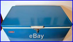 Vintage Coleman Large Metal Cooler Ice Chest Box Blue with Bottle Opener Insert