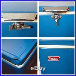 Vintage Coleman Large Metal Cooler Ice Chest Box Blue with Bottle Opener Insert