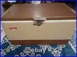 Vintage Coleman Low Boy Butternut Two Tone Metal Ice Chest Cooler