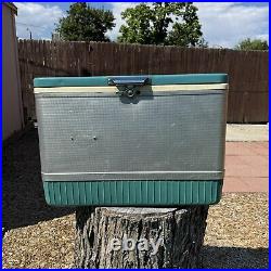 Vintage Coleman Metal Aluminum Chest Cooler Turquoise 13x22x15