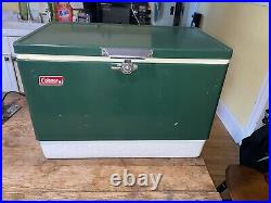 Vintage Coleman Metal Cooler Chest Green & White 22.5 x 15.5 X 13.5 Great Cond