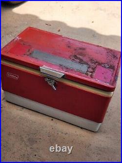 Vintage Coleman Metal Cooler Chest Red & White 22.5 x 16 x 14 TF