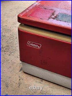 Vintage Coleman Metal Cooler Chest Red & White 22.5 x 16 x 14 TF