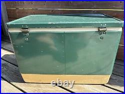 Vintage Coleman Metal Cooler Hunter Green Metal Handles Lock 22.5 x 13.5 x 16