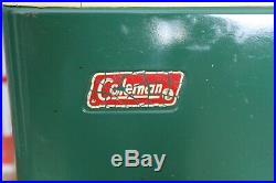 Vintage Coleman Metal Cooler Ice Chest Large Size Green Old Camping Decor